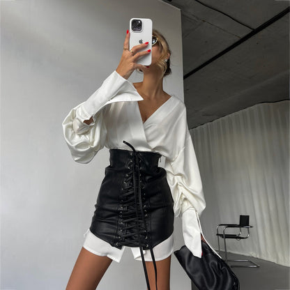 Damen Bluse Mit Schnürung Ballonärmel Elegantes Oberteil