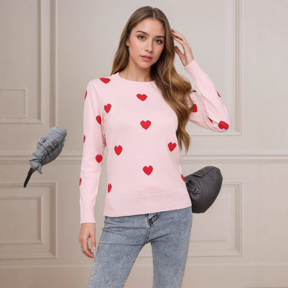 Damen Strickpullover Herz-Design Feine Struktur