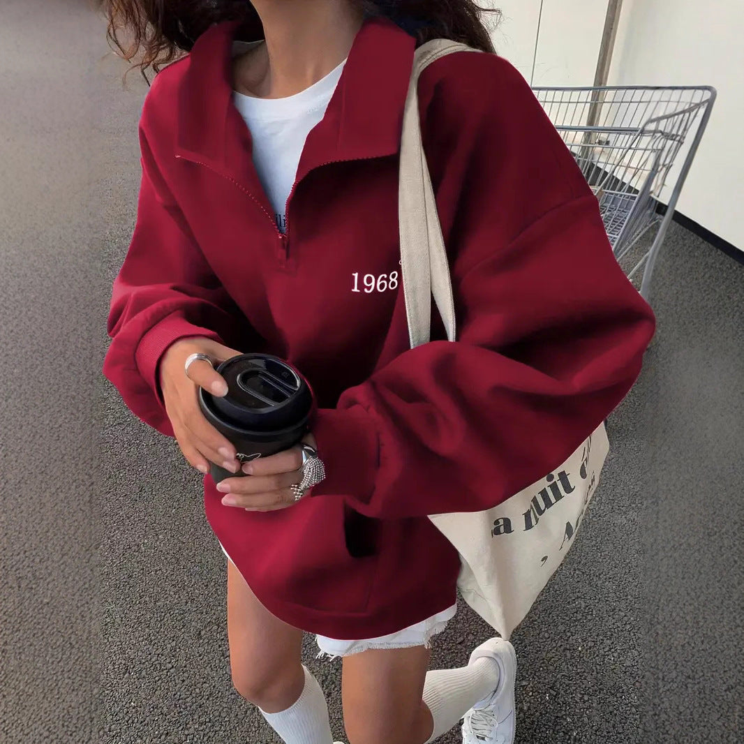Damen Sportpullover Kapuzenpullover Halbzipp mit Taschen