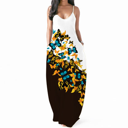 Damen Maxikleid Floralmuster Raffinierte Eingrifftaschen Eveloria