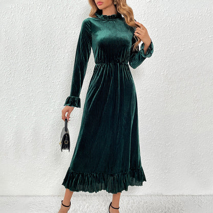 Damen Langarm-Wickelkleid Samt Rüschendetails Eveloria
