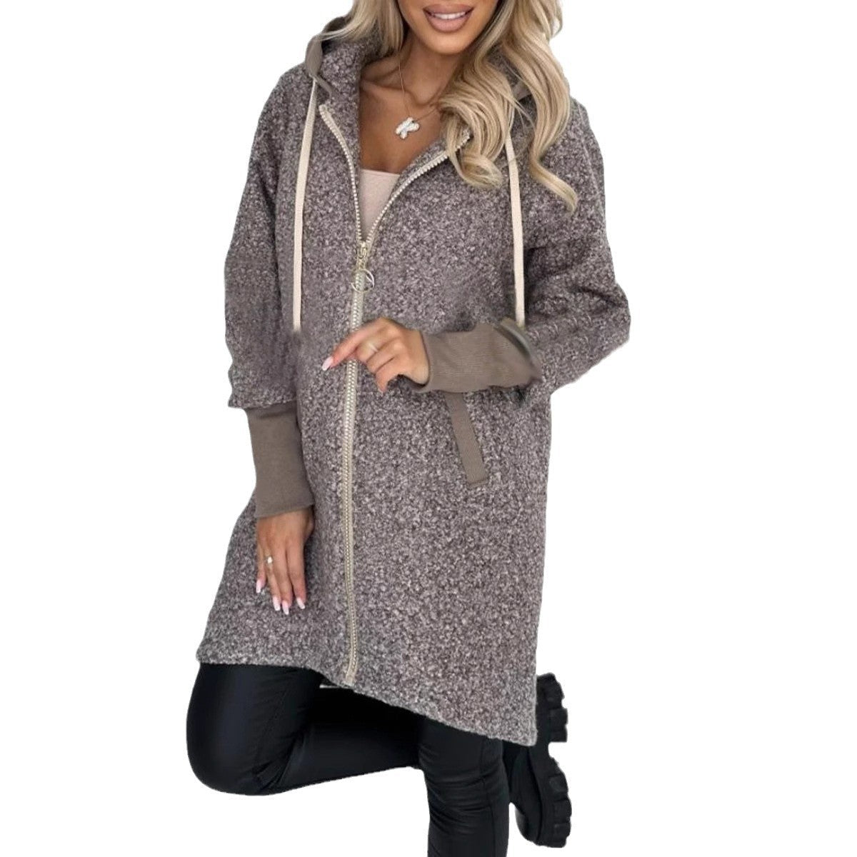 Damen Fleecejacke mit Kapuze Kuscheliges Innenfutter Anthrazit