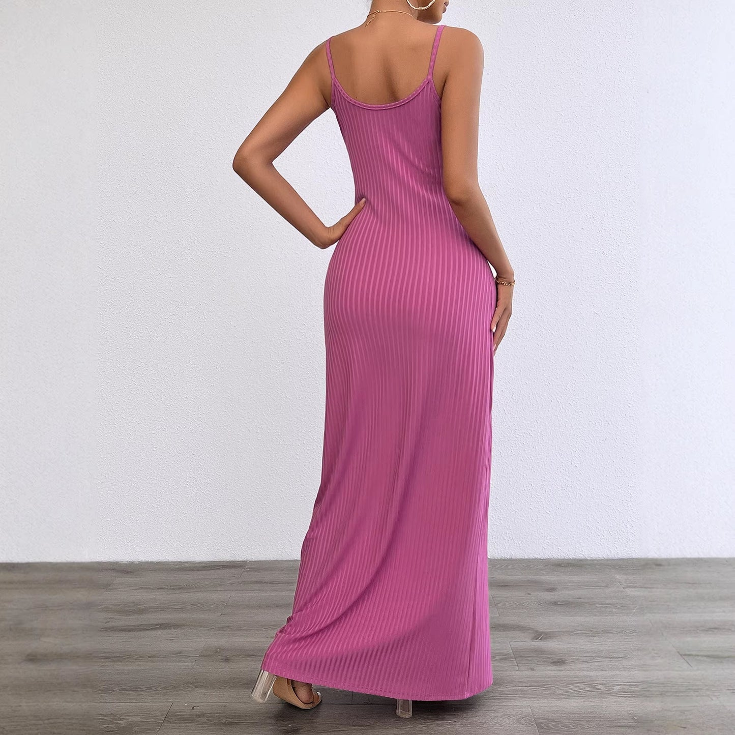 Damen Maxikleid Figurbetont Rippstruktur Eveloria
