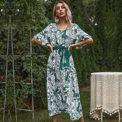 Damen Midikleid Floralmuster Seitenschlitz Eveloria