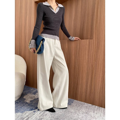 Damen Longsleeve Figurbetont Eleganter Kragen Eveloria