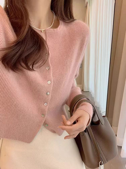 Damen Strickjacke Weich Gemütlich Knöpfe Beige