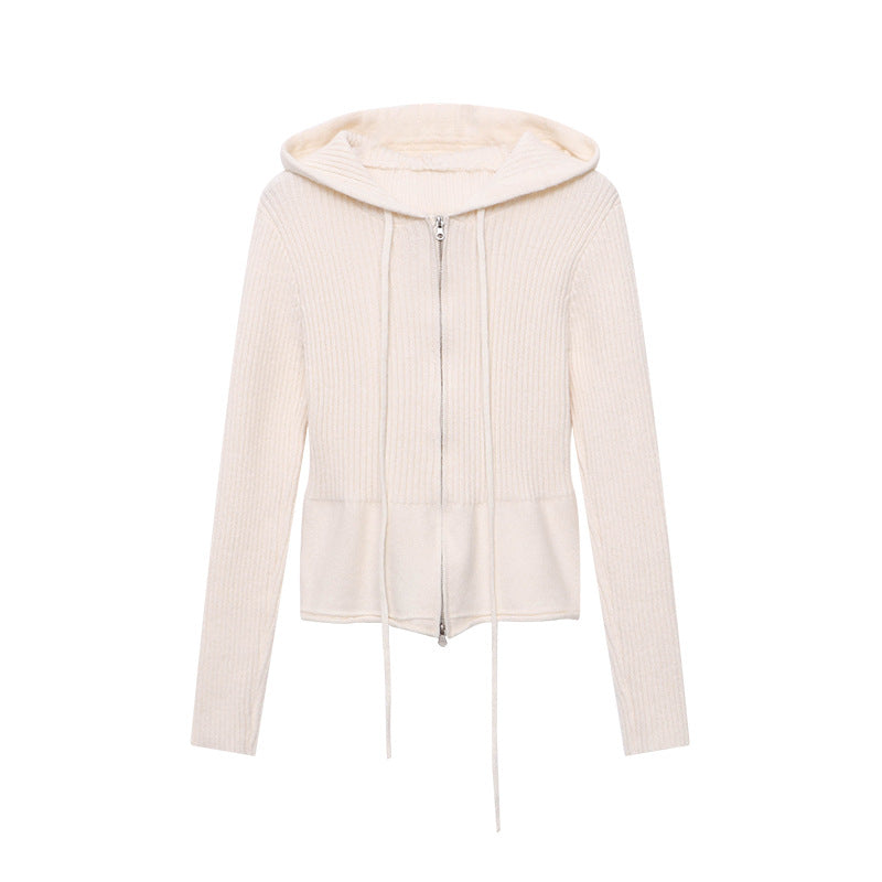 Damen Strickjacke Kapuze Reißverschluss Eveloria
