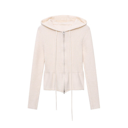 Damen Strickjacke Kapuze Reißverschluss Eveloria