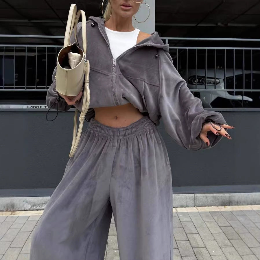 Damen Fleece-Anzug Sportlich Weite Passform Kapuze Eveloria