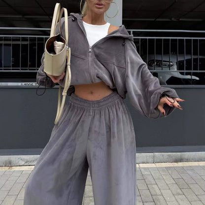 Damen Fleece-Anzug Sportlich Weite Passform Kapuze Eveloria
