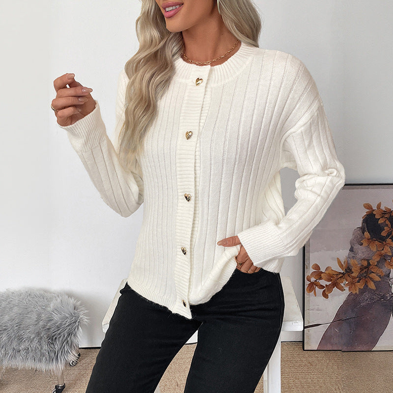Damen Strickpullover mit Herzknöpfen und Struktur Oberfläche