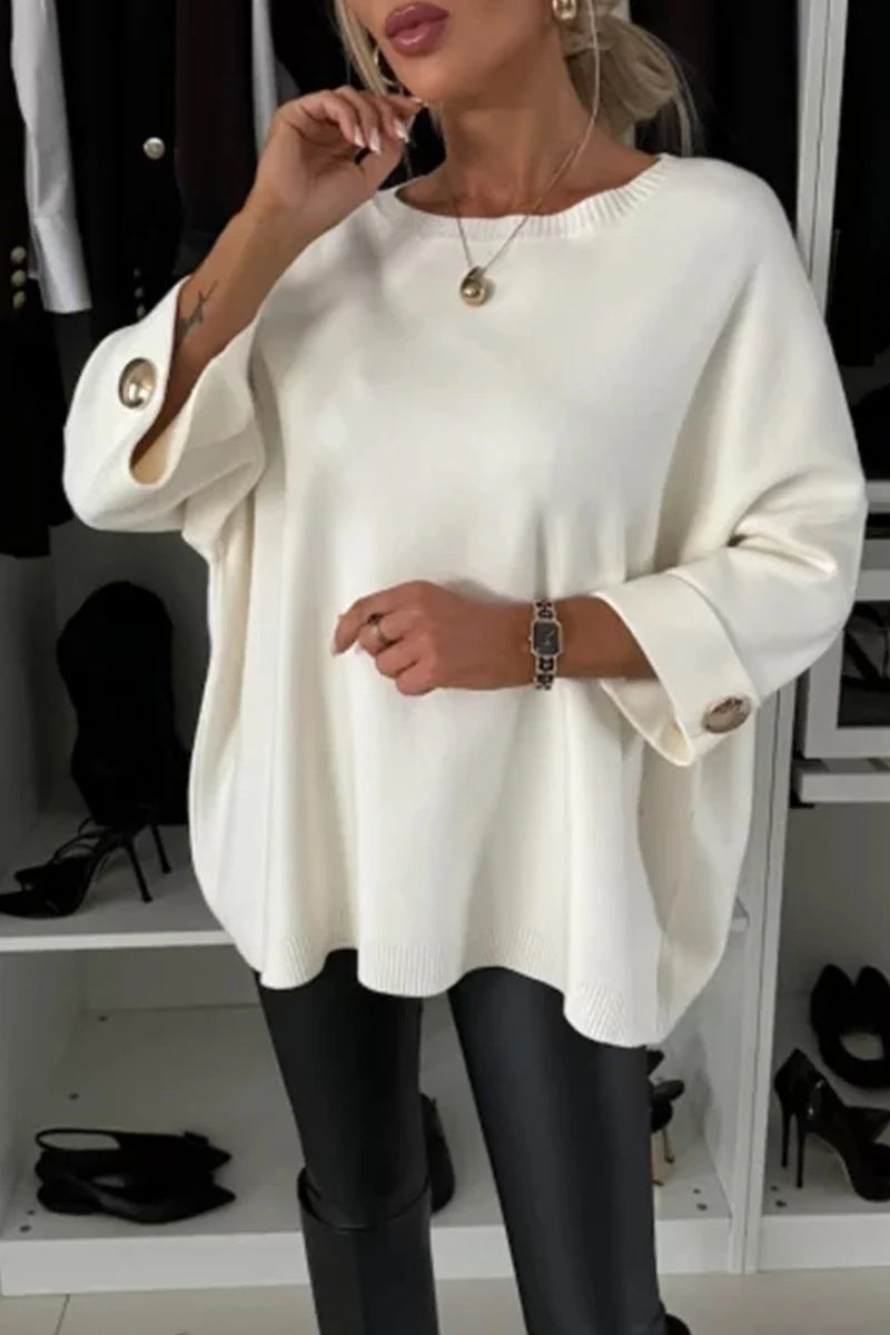 Damen Oversized Pullover mit Knopfdetails Elegantes Design Beige
