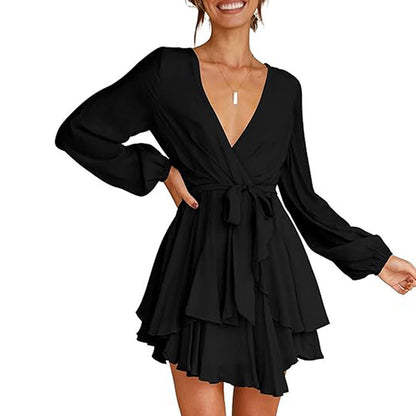 Damen Wickelkleid Langärmlig Volant