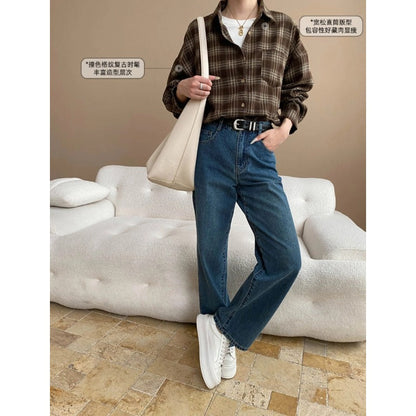 Damen Oversized Hemd kariert mit Brusttasche