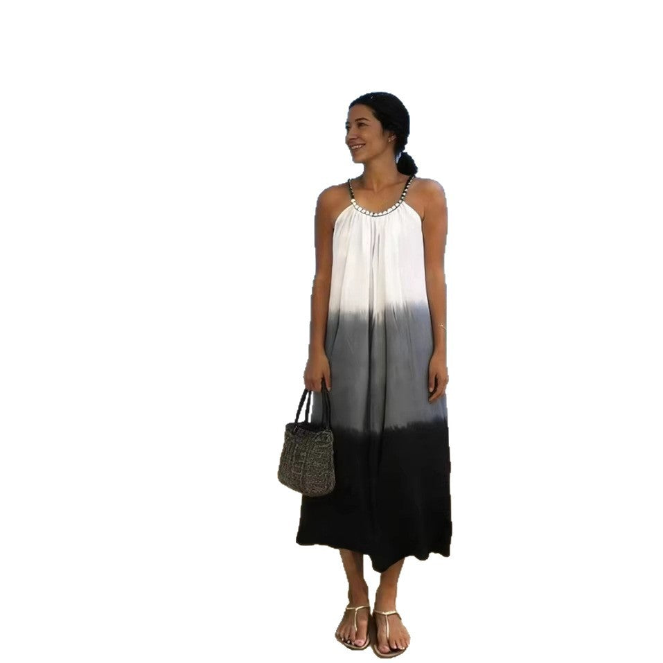 Damen Maxikleid Plissiertes Oberteil Verzierter Träger