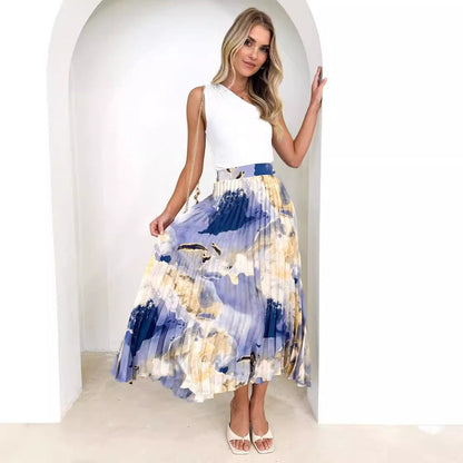 Eveloria Damen Plissee-Rock Floralmuster Elastisch