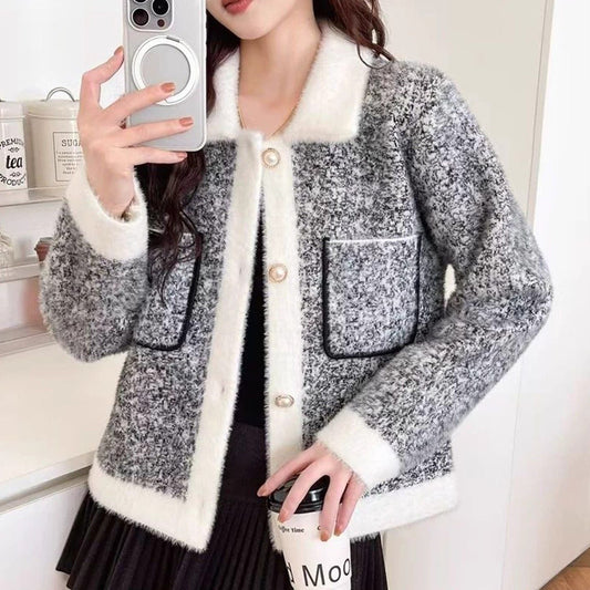 Damen Jacke Kuschelig Kontrasttaschen Eveloria - Eveloria