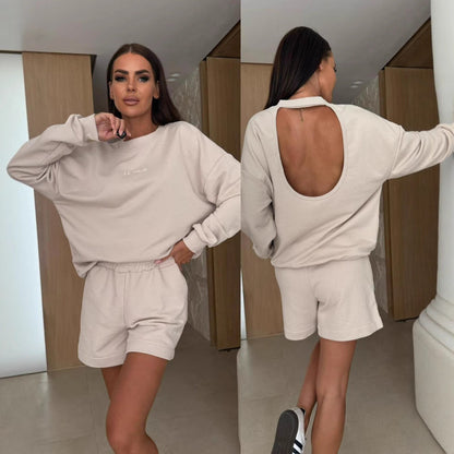 Damen Sweatshirt-Shorts-Set Lässig Geschnitten Eveloria - Eveloria