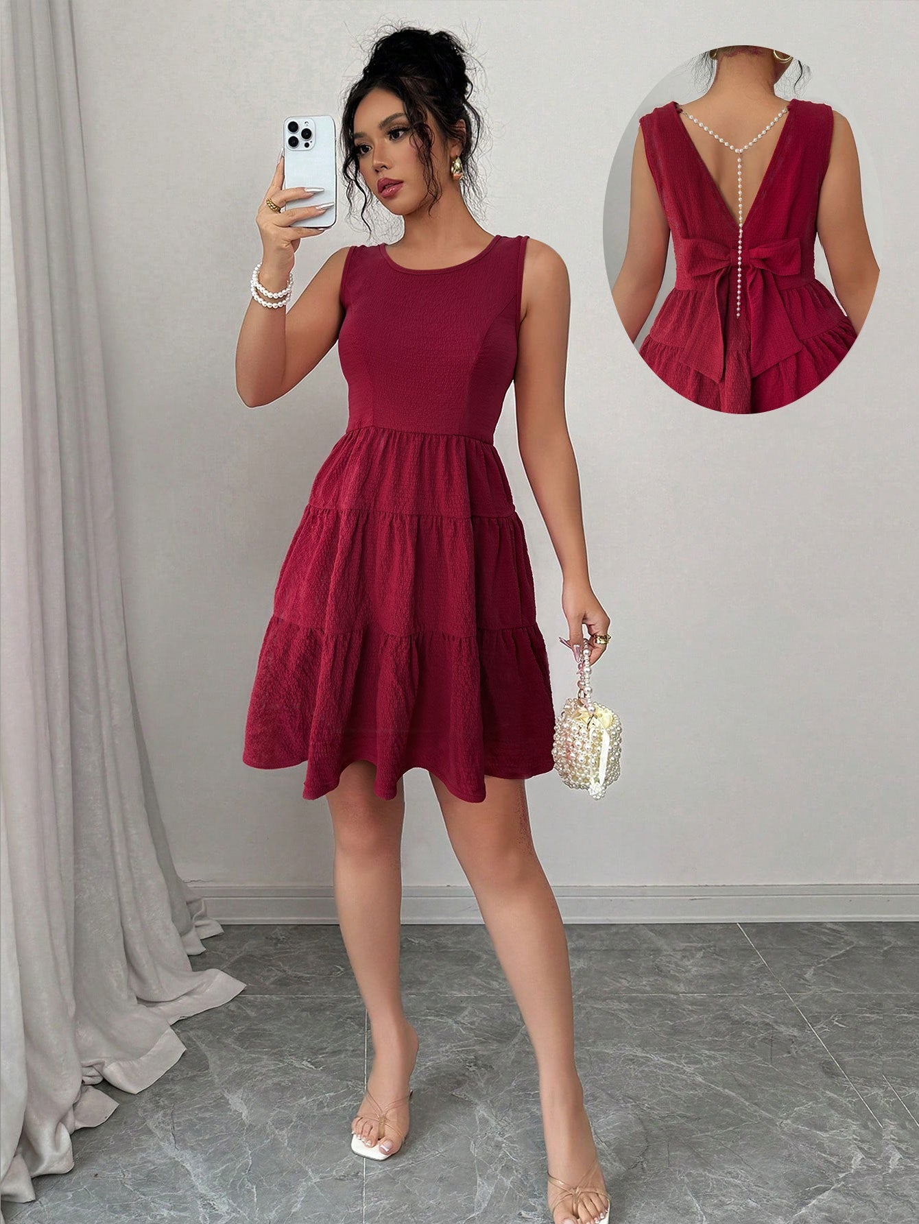 Damen Sommerkleid V-Ausschnitt Rüschensaum Luftig