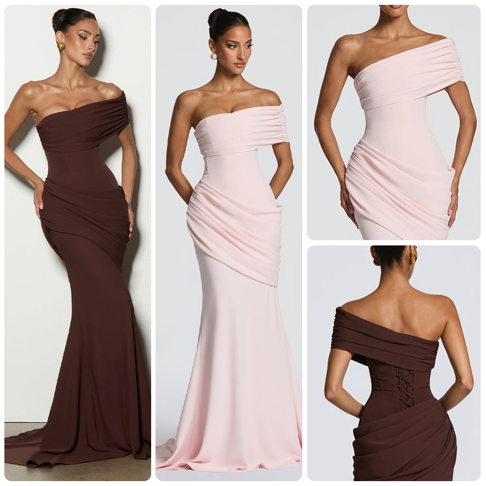 Damen Abendkleid Schulterfrei mit Drapierungen und fließendem Schnitt - Eveloria