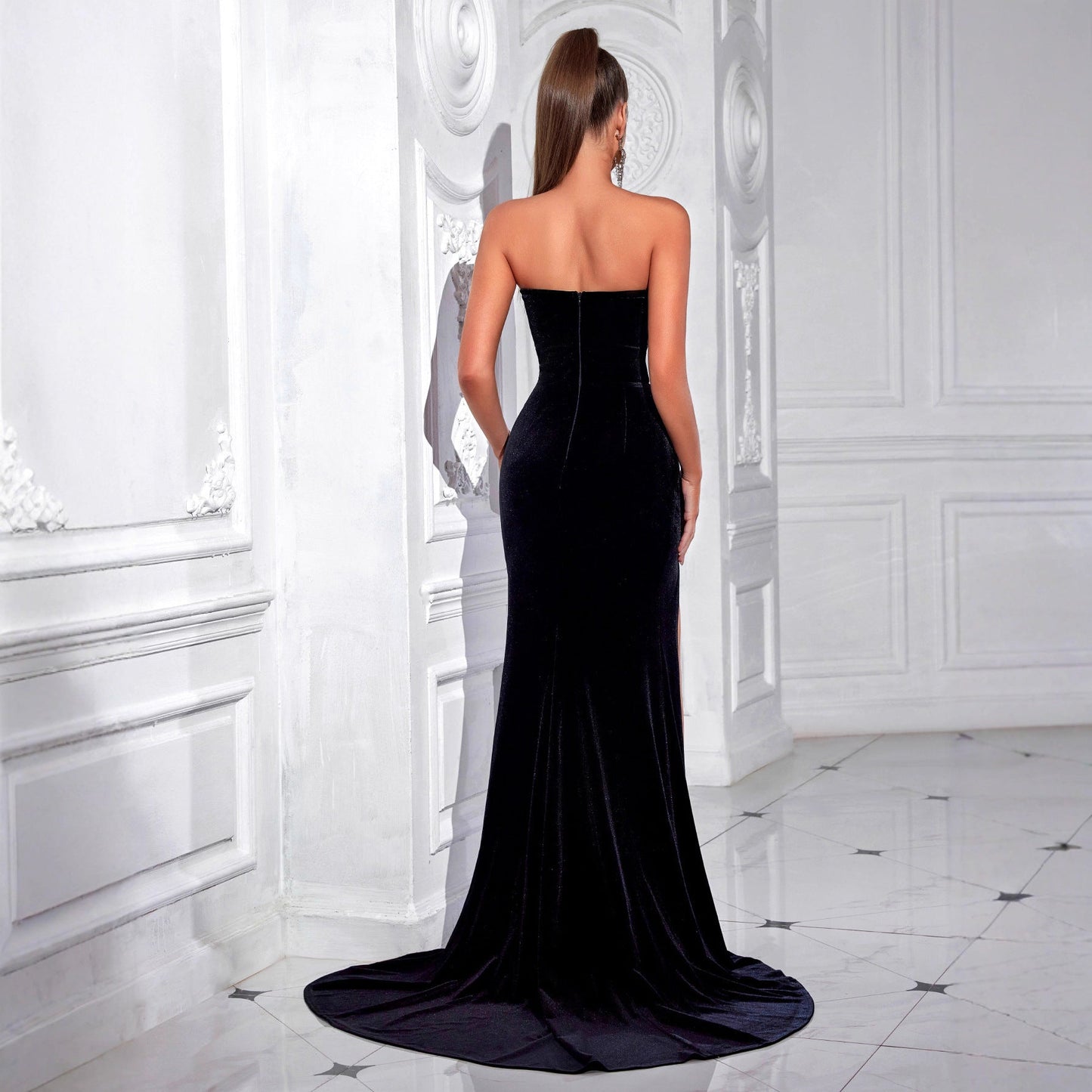 Damen Abendkleid transparentes Oberteil Figurbetonter Schnitt Eveloria