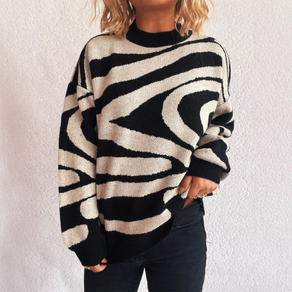 Damen Oversized-Pullover Zebra-Muster Kuschelfleece Grau