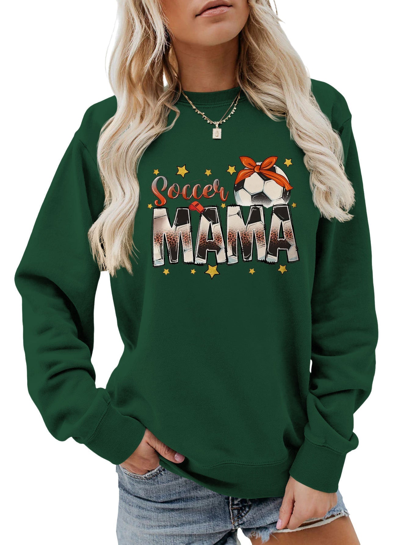 Damen Sweatshirt Soccer Mama Aufdruck Bequem Grau Eveloria
