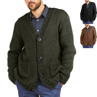 Herren Grobstrickjacke V-Ausschnitt Warm Beige