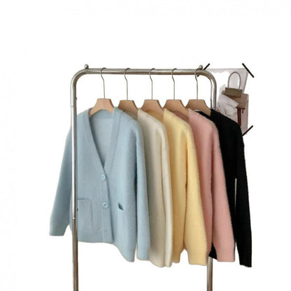 Damen Flauschiger Cardigan mit Knöpfen und Taschen Eveloria