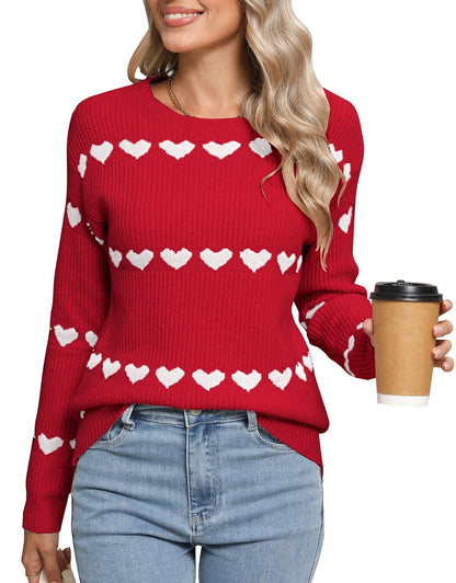 Damen Strickpullover Herzmuster Eveloria