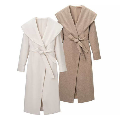 Damen Mantel Eleganter Revers Taillengürtel Eveloria