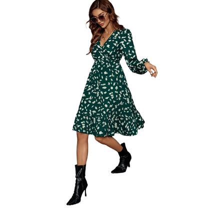 Damen Midikleid V-Ausschnitt Voluminöse Ärmel Eveloria