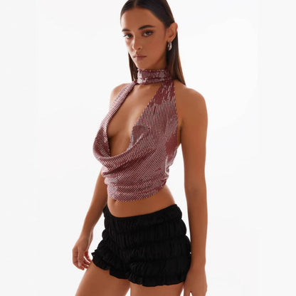 Damen Oberteil mit Drapierungsdetail und Choker-Ausschnitt Schwarz - Eveloria