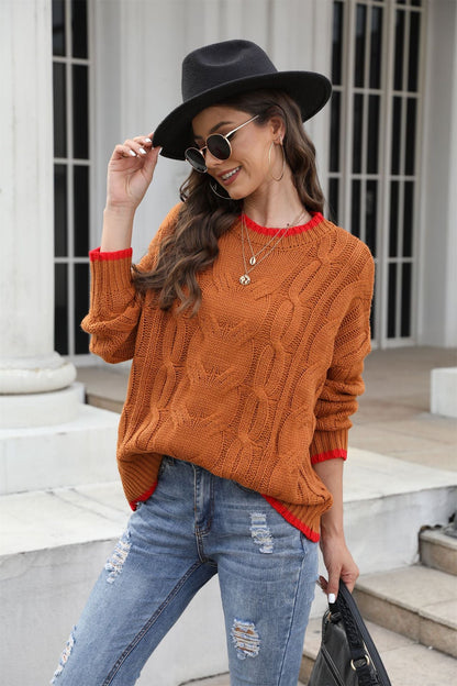 Damen Grobstrickpullover Zopfmuster Akzenten Eveloria