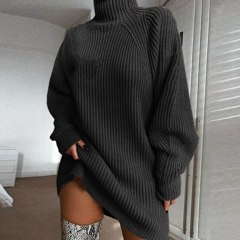 Damen Strickpullover Oversized Stehkragen Rippenmuster Beige