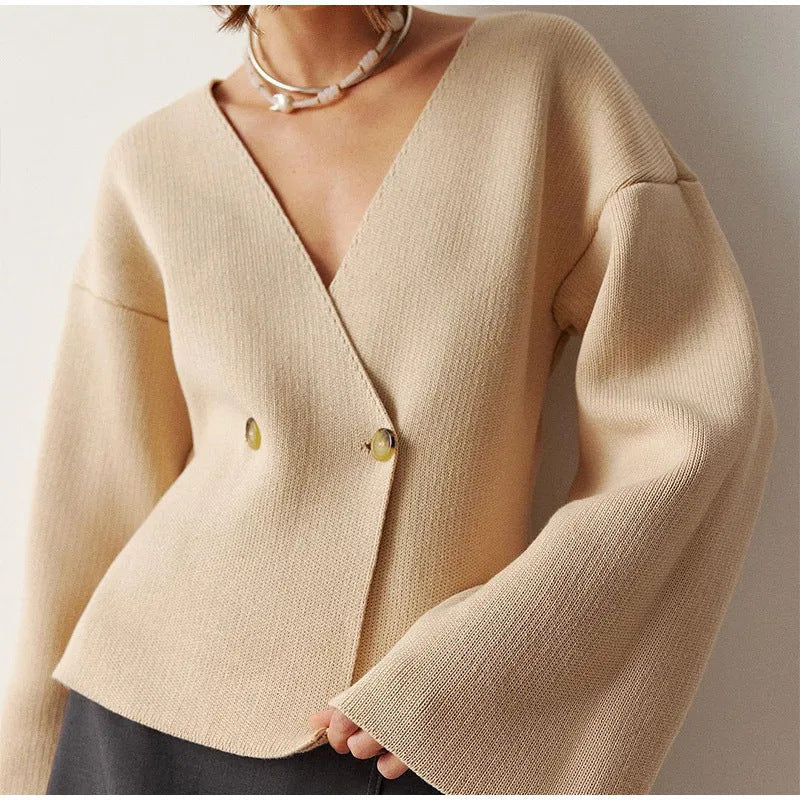 Damen Strickjacke Asymmetrisch Große Knöpfe Eveloria