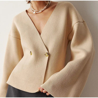 Damen Strickjacke Asymmetrisch Große Knöpfe Eveloria