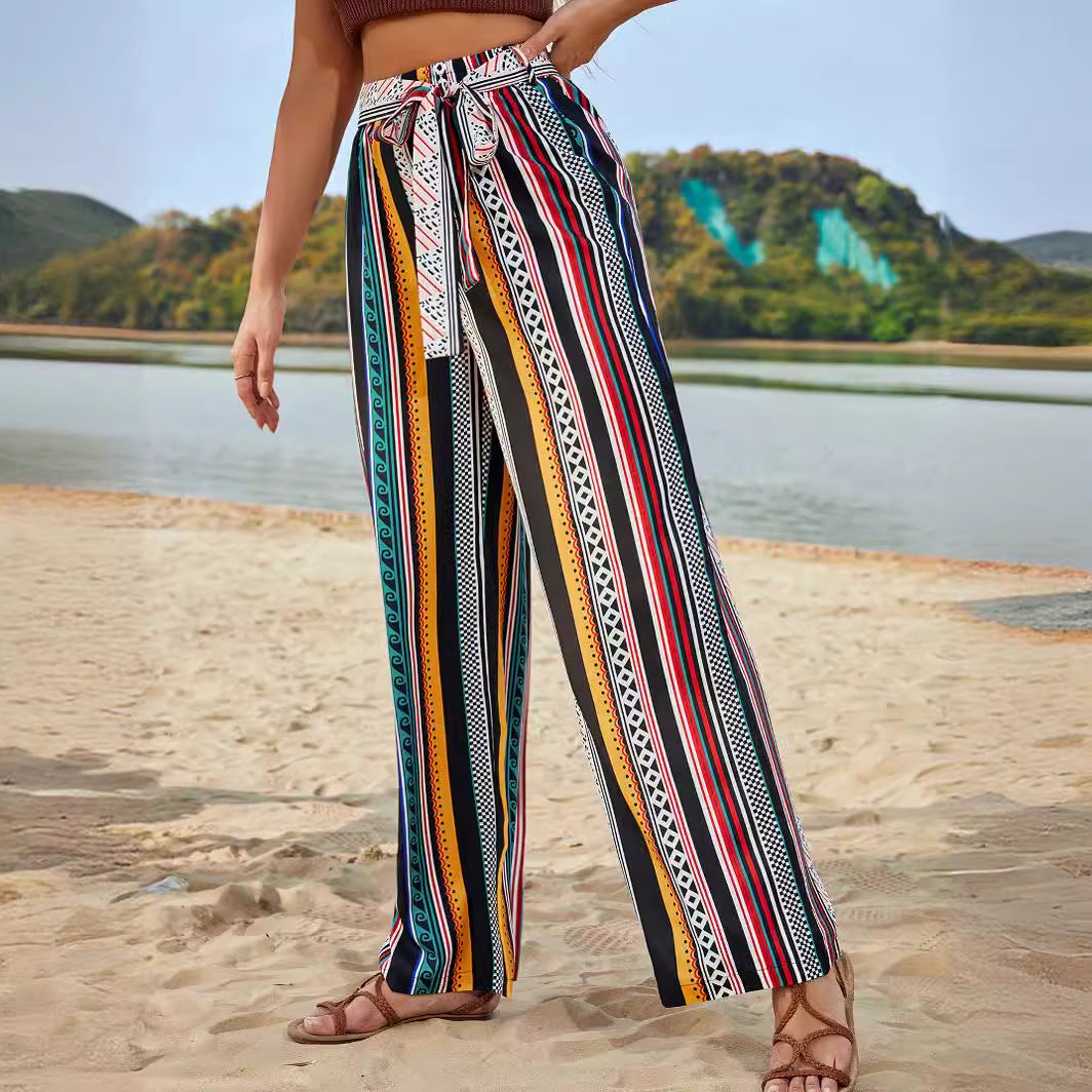 Damen Sommerhose Weit mit Gürtel Auffälliges Muster Eveloria - Eveloria