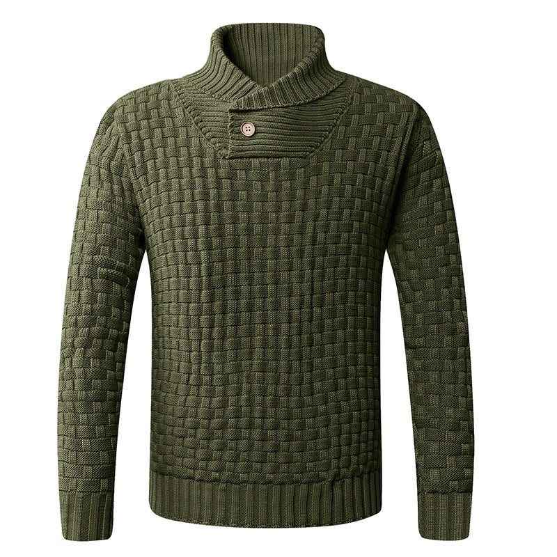 Herren Pullover aus Wolle mit Schalkragen und Knöpfen