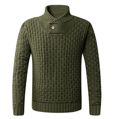 Herren Pullover aus Wolle mit Schalkragen und Knöpfen