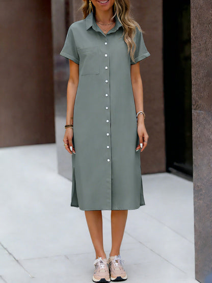 Damen Baumwollkleid mit Knöpfen und Taschen