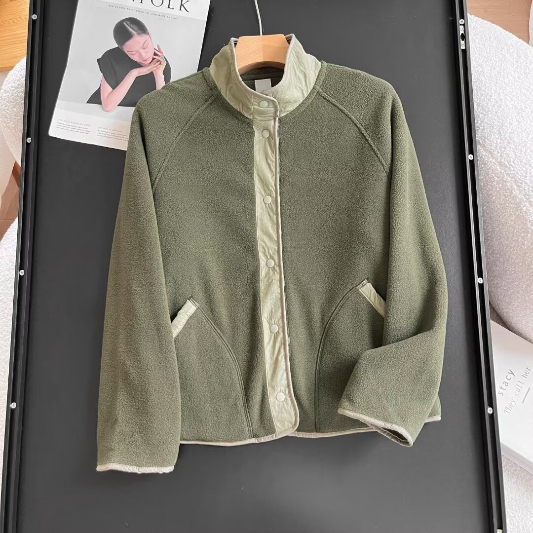 Damen Fleece-Jacke Elastischer Kragen Praktische Taschen