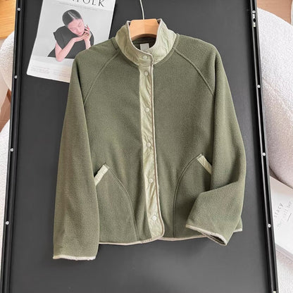 Damen Fleece-Jacke Elastischer Kragen Praktische Taschen