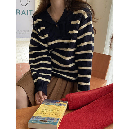 Damen Strickpullover Klassisch Maritim Streifen Eveloria