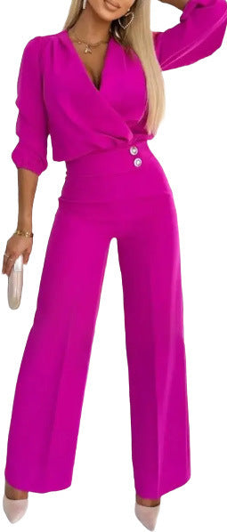 Damen Jumpsuit Wickeloberteil Hochtailliert Eveloria