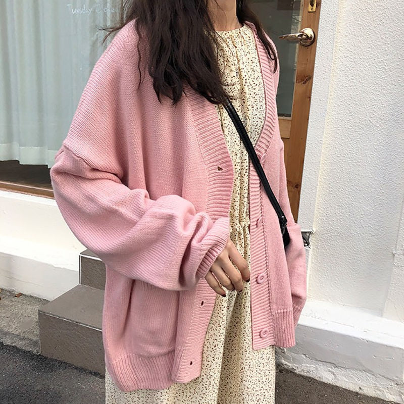 Damen Cardigan Lässiger Schnitt Überschnittene Schultern Beige - Eveloria