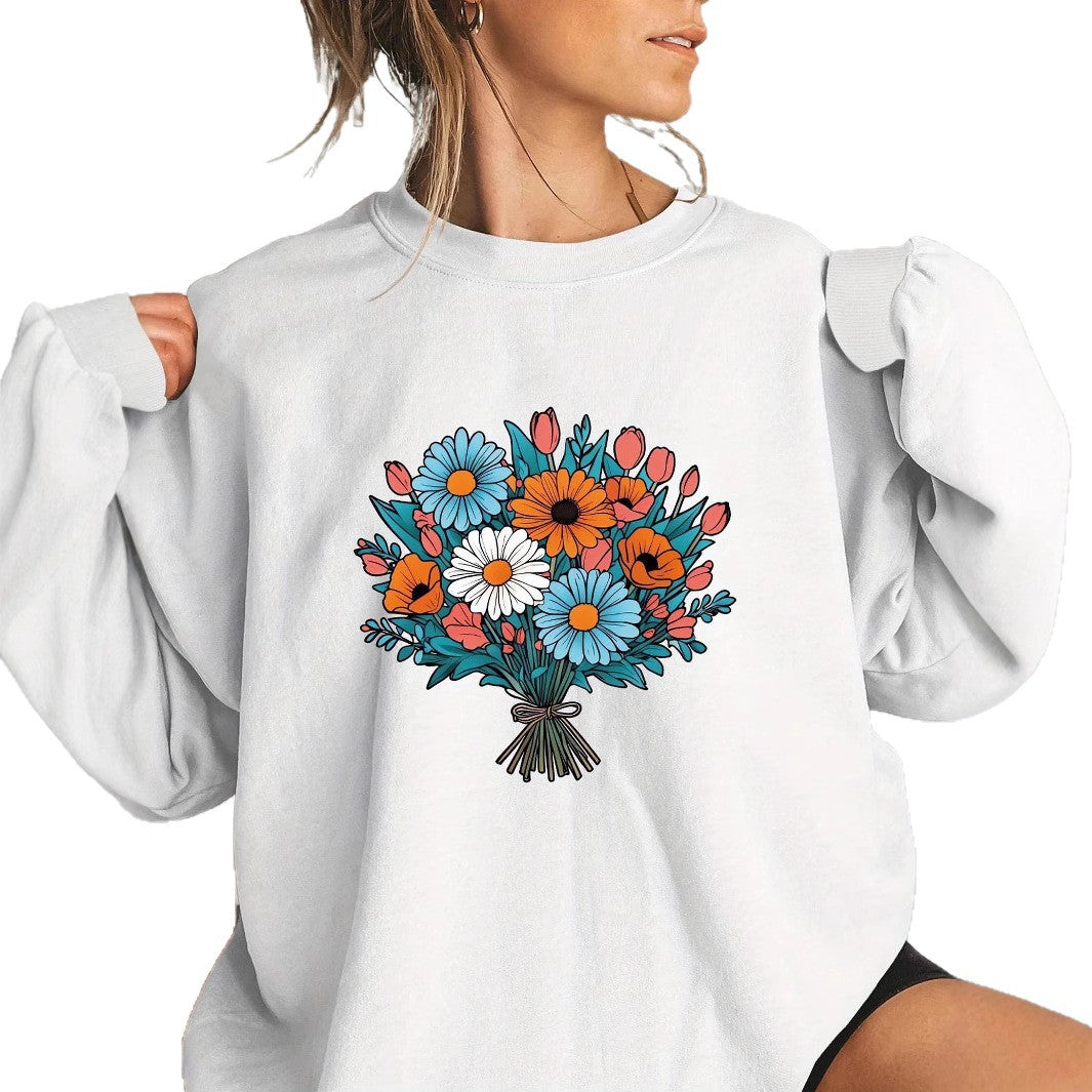 Damen Oversized Sweatshirt Florale Grafikdetails Grau