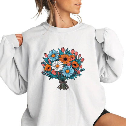 Damen Oversized Sweatshirt Florale Grafikdetails Grau