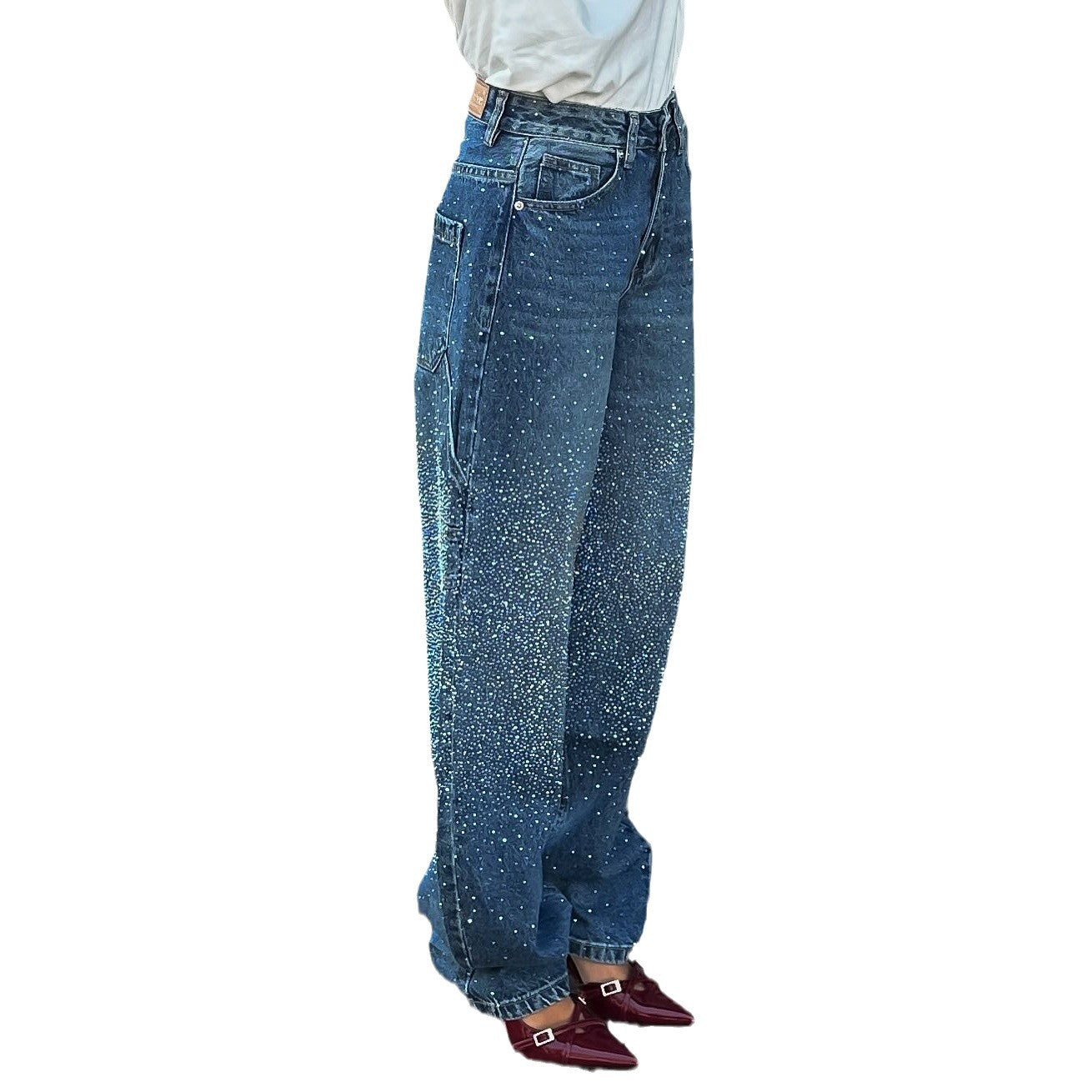 Damen Oversized T-Shirt Spitzenärmel Weiß