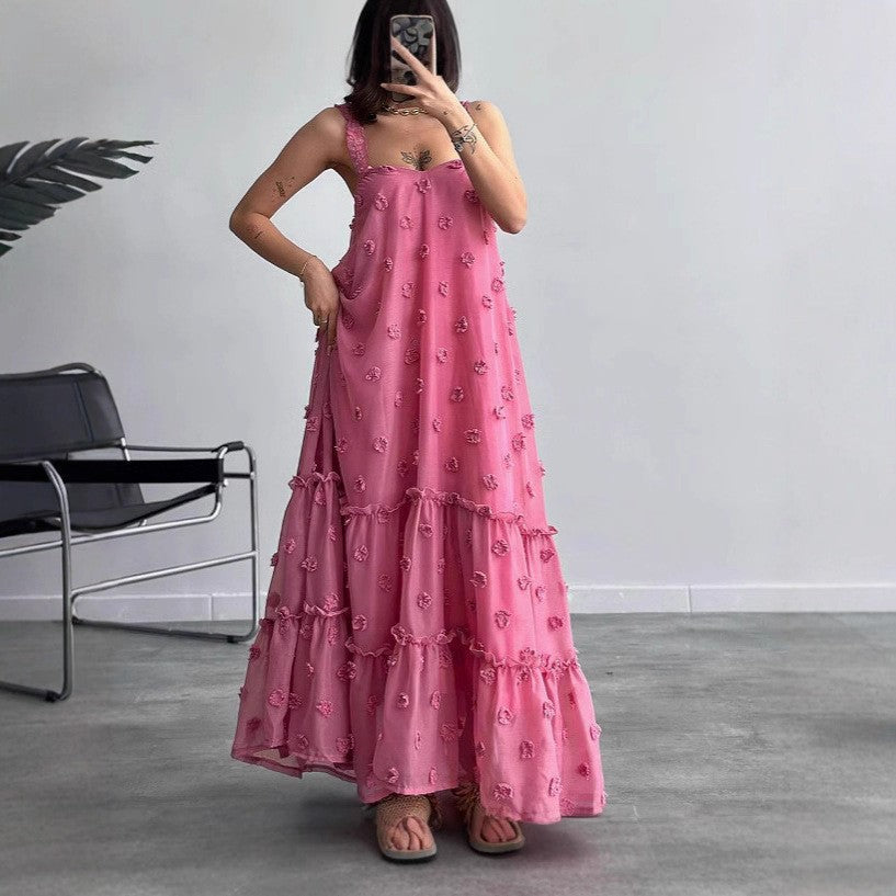 Damen Sommerkleid Bodenlang Floralmuster Rüschendetails - Eveloria